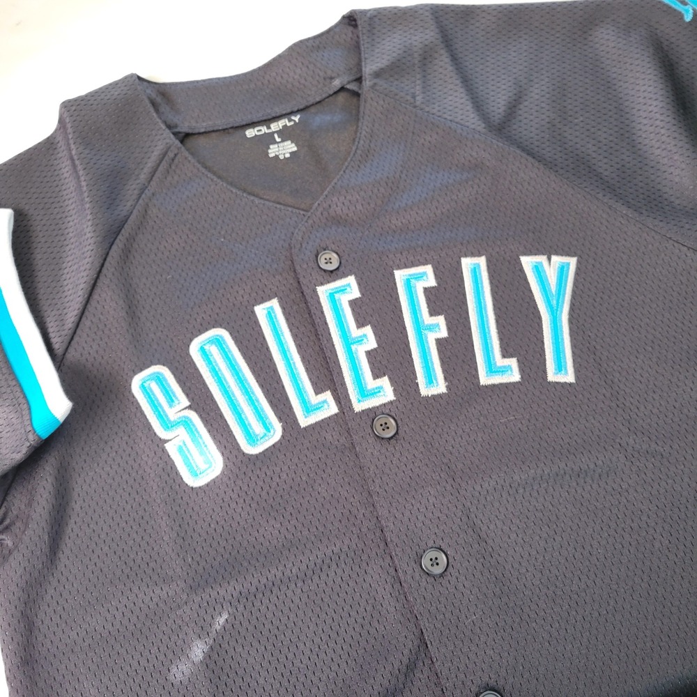 SoleFly X Jordan Baseball Jersey Gray Blue Trim Number 10‎ Mesh Mens Large
